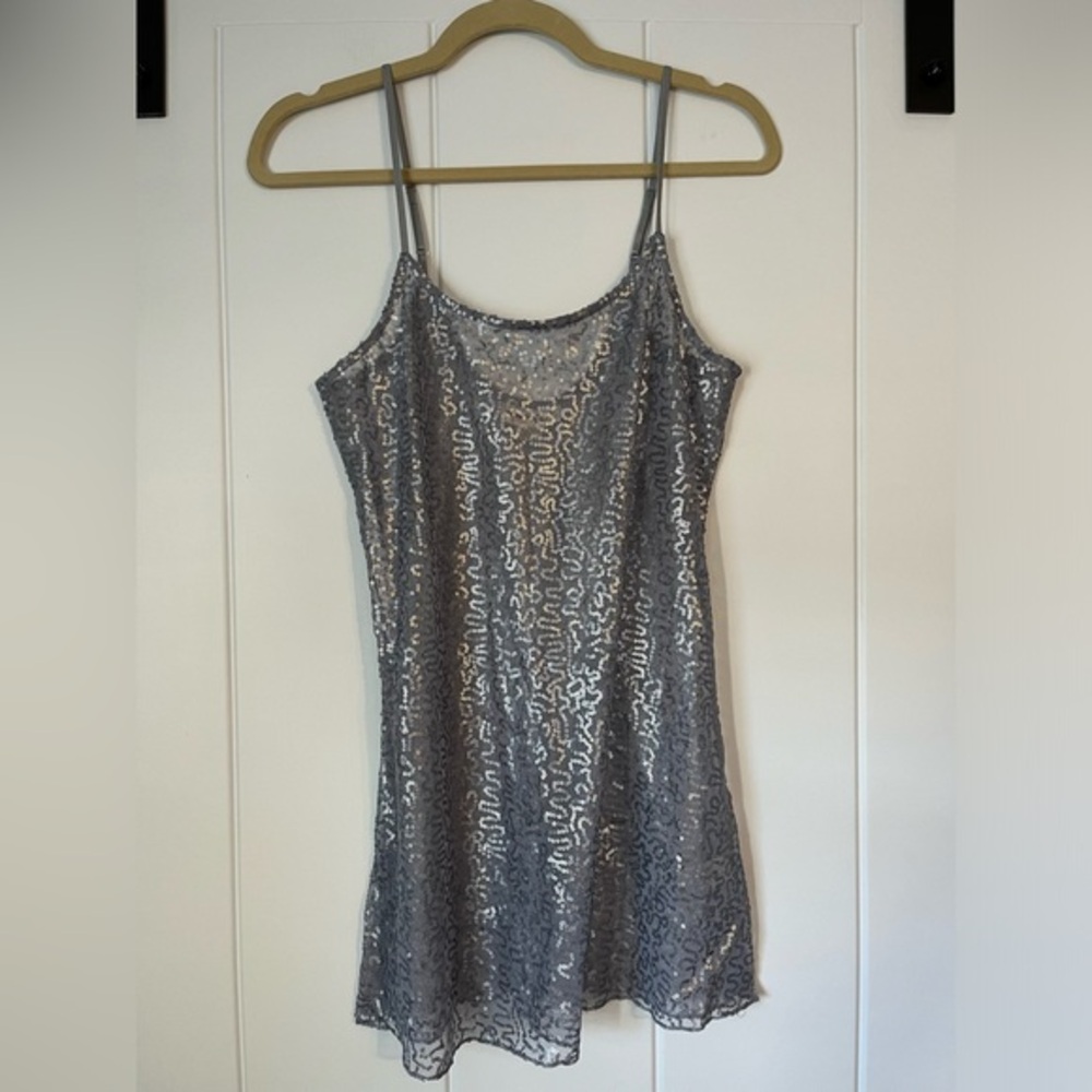 Belle Du Jour Gray Sheer Sequined Spaghetti strap top